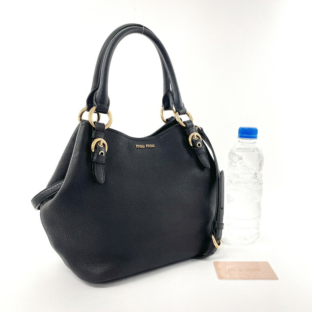 Miu Miu Vitello Phenix Black Leather 2Way Handbag
